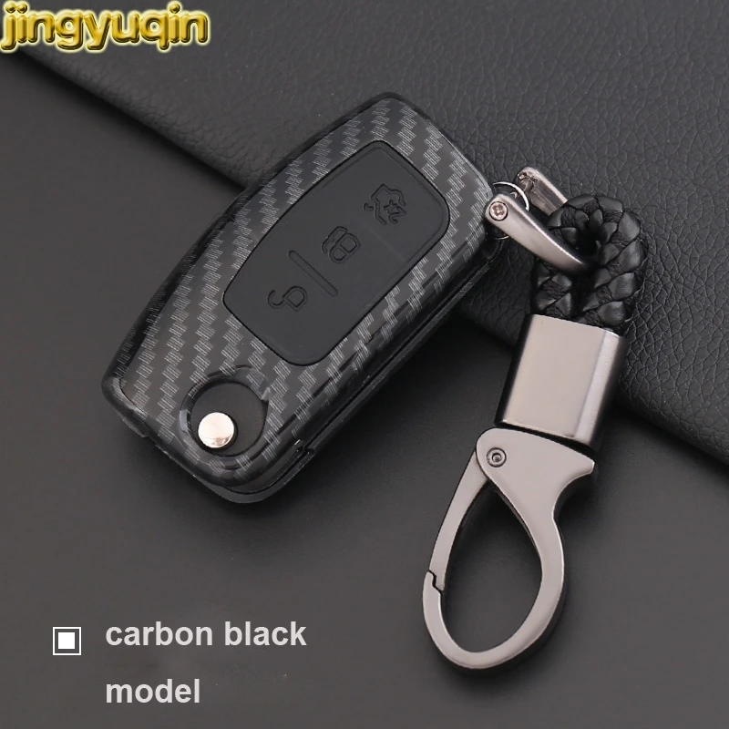 

Jingyuqin 5pcs Remote Car Key Carbon Fiber Case For Ford Focus Fiesta C Max Ka 3 Buttons Smart Fob