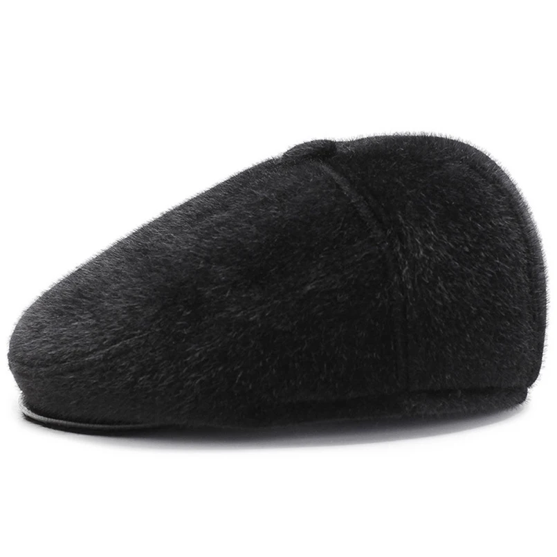 Brand New Beret Men Faux Fur Vintage Winter Beret Dad Hat Thicken Winter Cap Fashion Vintage Autumn Winter Hats for Men Flat Cap