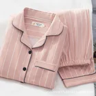 Женская пижама, хлопковая ночная рубашка, осенняя пижама с длинным рукавом, комплект детской одежды, милая одежда для сна, домашняя одежда, Женский комплект из 2 предметов