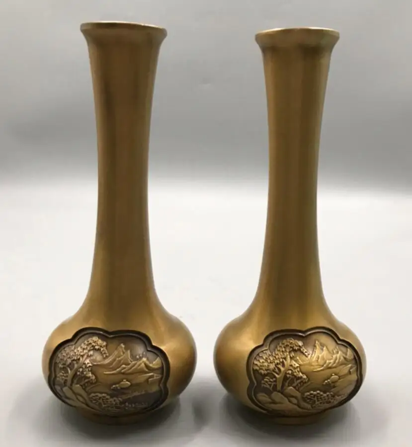 

Архальная латунная Ландшафтная ваза, ремесла, статуя, пара