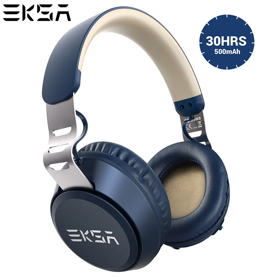 Blue EKSA беспроводные наушники CVC 6,0 с шумоподавлением, проводная гарнитура BT4.2, 500 мАч, литий-полимерный аккумулятор, Накладные наушники для iPhone - Цвет: Blue
