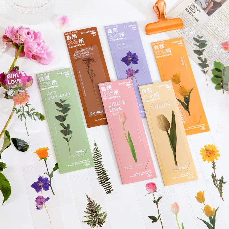 5 Pcs Nature Plants Bookmarks Translucent Book Marks Unique Personalized Book Page Markers For Teachers Girl Office School Gifts