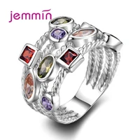 multicolor crystal finger ring for women engagement wedding bridal 925 sterling silver rings hollow geometric clear cz jewelry