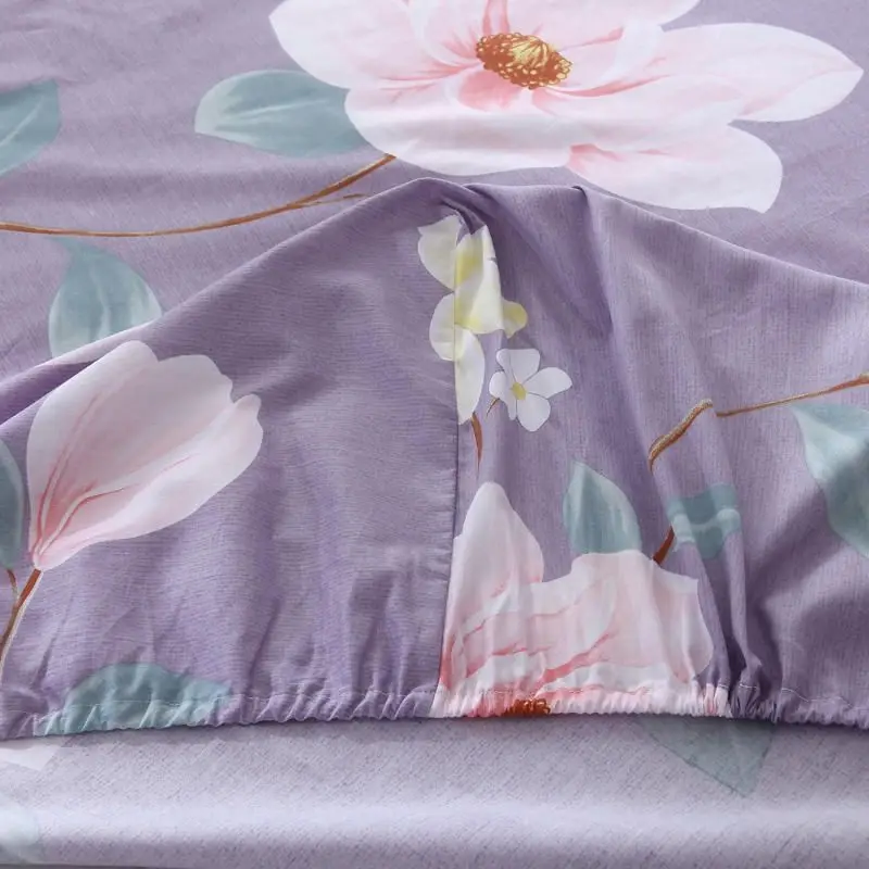 

1Pc Fitted Sheet Cotton Single Beds Purple Color Bed Sheet Cubrecama Floral Print Pattern Bed Cover For Girls (No Pillowcase)