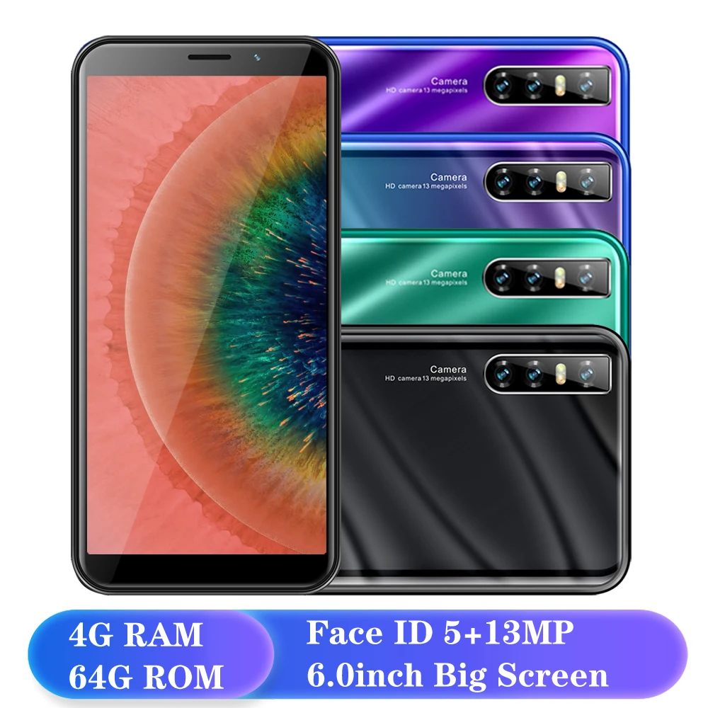 Четырехъядерный Оригинал Z18 4G RAM 64G ROM смартфоны Face ID 6 0 &quotбольшой экран 13MP