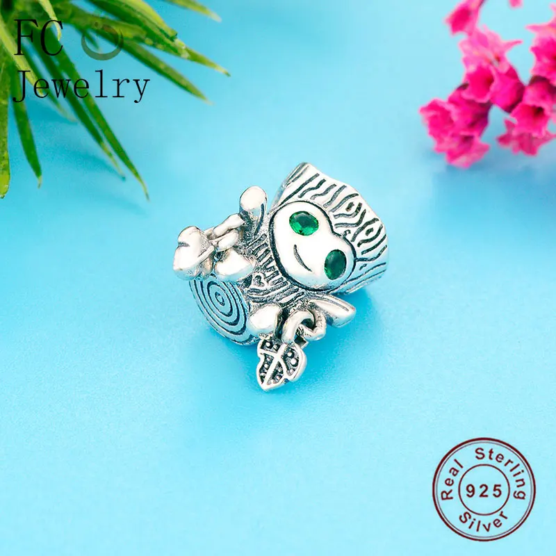FC ювелирные изделия подходят для браслетов Pandora, Настоящее серебро 925, дерево, лист монстра, зеленый циркон, глаз, бусина