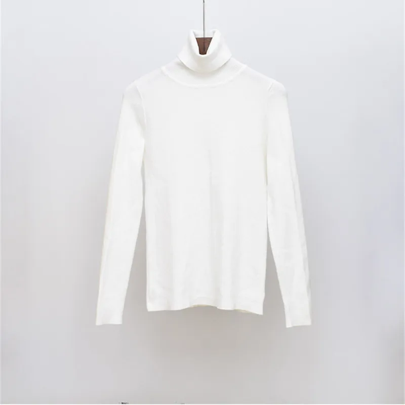 Женский тонкий свитер с высоким воротником повседневный однотонный вязаный