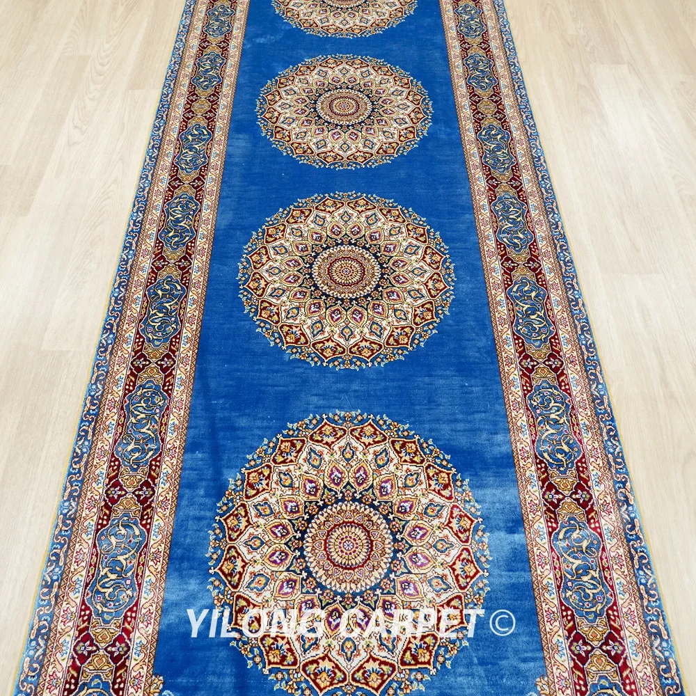 3 'x 10' персидский шелк галерея бегунок синий изысканный ручной узлом