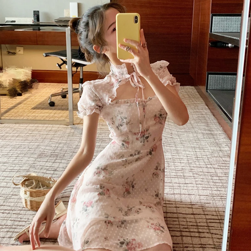 Женское винтажное платье с цветочным принтом повседневное ТРАПЕЦИЕВИДНОЕ