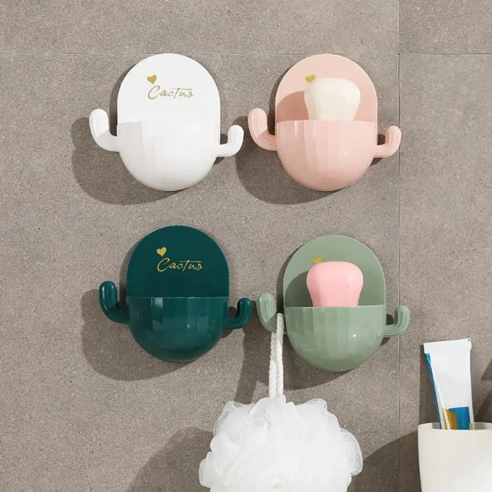 

Modern Soap Case with Hook Eco-friendly Waterproof Cactus Shape Tray Wear-resistant Comfortable Touch Soap Dish for Bathroom