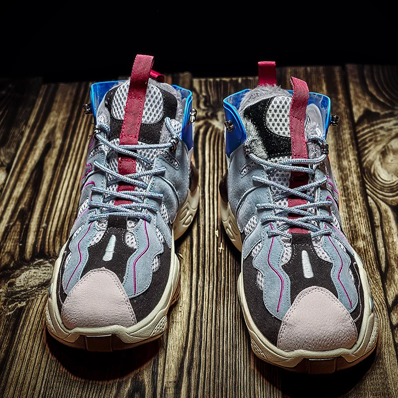 Мужские высокие кроссовки теплые меховые ботинки повседневная обувь разные