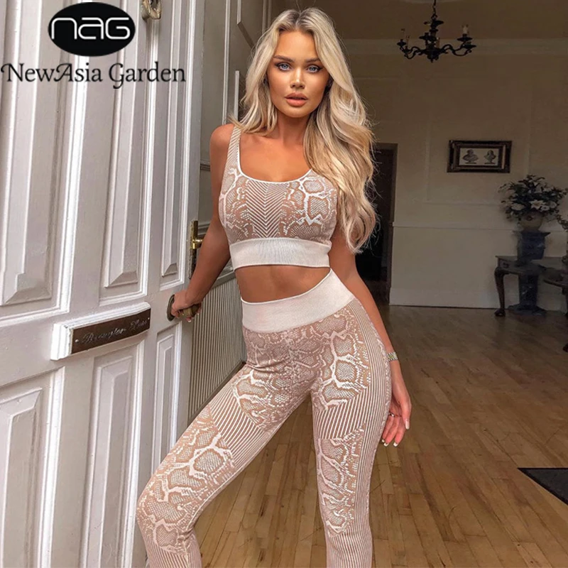 Спортивный комплект NewAsia из двух предметов с принтом змеиной кожи повседневная