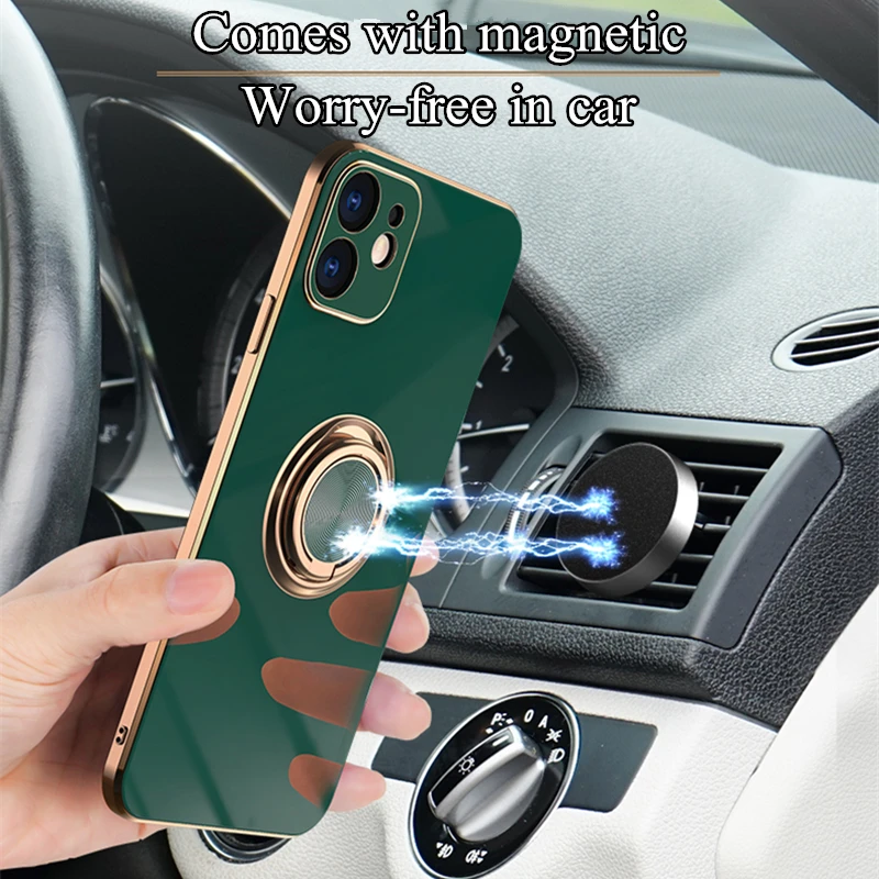 Soft Plating Ring Holder Case For iPhone 12 11 Pro Max 12 Mini XS Max XR X 7 8 Plus 12 Pro Luxury Shockproof Stand Cover Funda