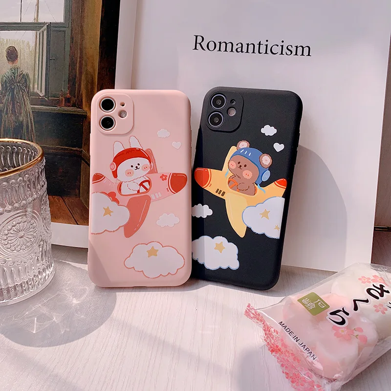 2021 High Quality Catoon Animal Rabbit Bear Pilot Case For iPhone 12 12min 12Pro 11 11PROMAX 11PRO 7 8 7Plus 8Plus X XS XSMAX XR | Мобильные