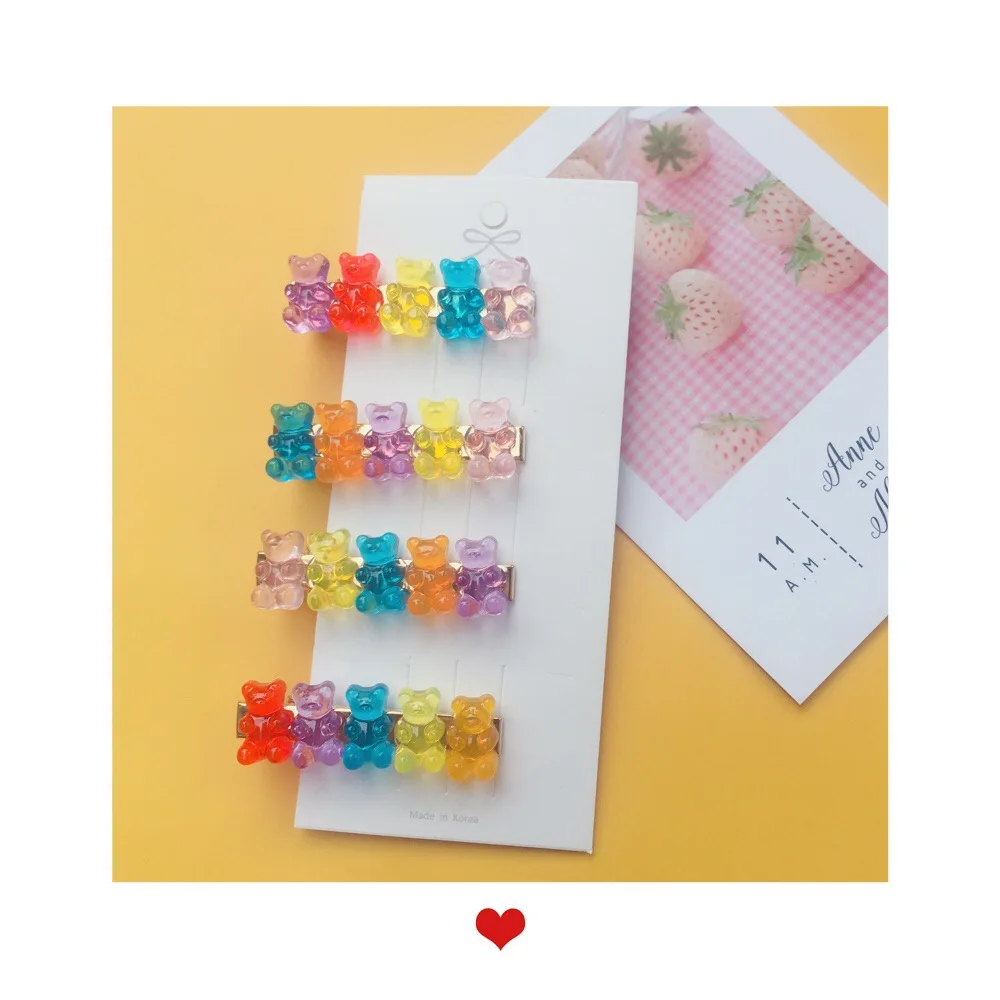 Милый красочный акриловый зажим для волос в виде медведя заколка мастического