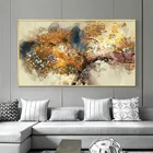 Современная холщовая Картина на холсте Абстрактная текстурированная коричневая деревья с желтыми листьями Настенная картина для домашнего декора
