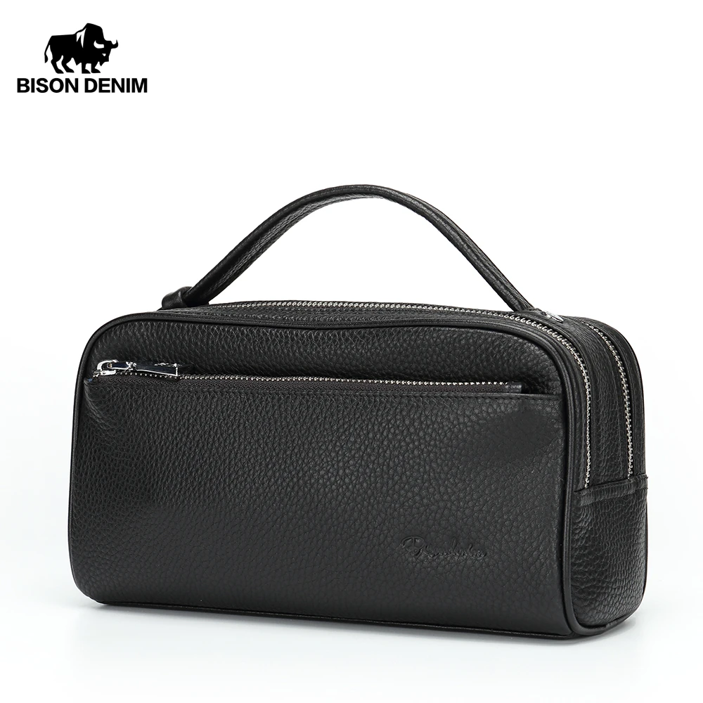 Мужской бумажник с карманом для монет BISON DENIM Длинный кошелек из натуральной кожи