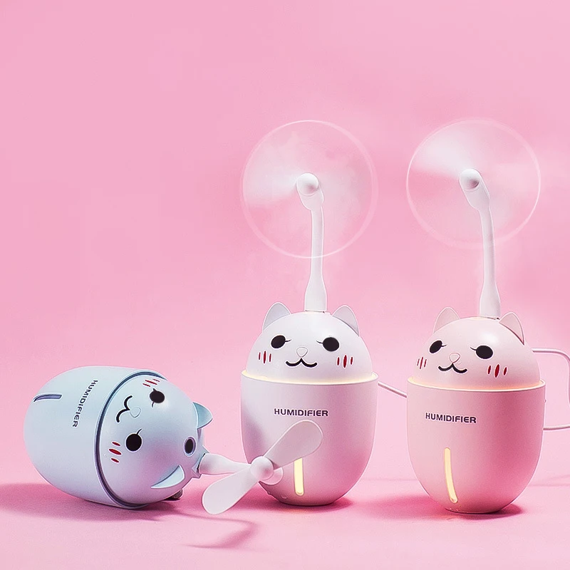 

Cute Cat Shape Humidifier Portable Air Purification Humidifier Sprayer with USB Fan and Small Light