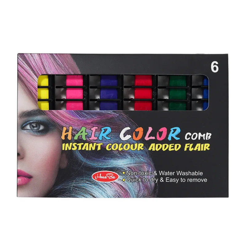 

6Colors/set Non-toxic Hair Chalk Comb Temporary Hair DYE Color Soft Pastels Salon Hair Color Chalk Powder with Comb