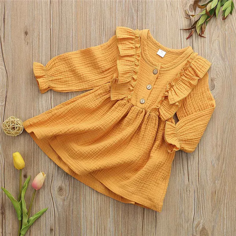 Хлопковое и льняное платье для маленьких девочек вечерние наряды на весну осень