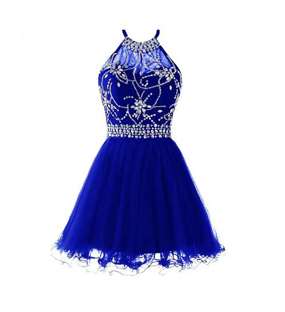 Для женщин короткий Бисер c бретелькой через шею и Коктейльные Вечерние платья