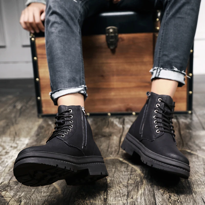 Новинка Теплые зимние мужские ботинки Уличная обувь Ботильоны из натуральной