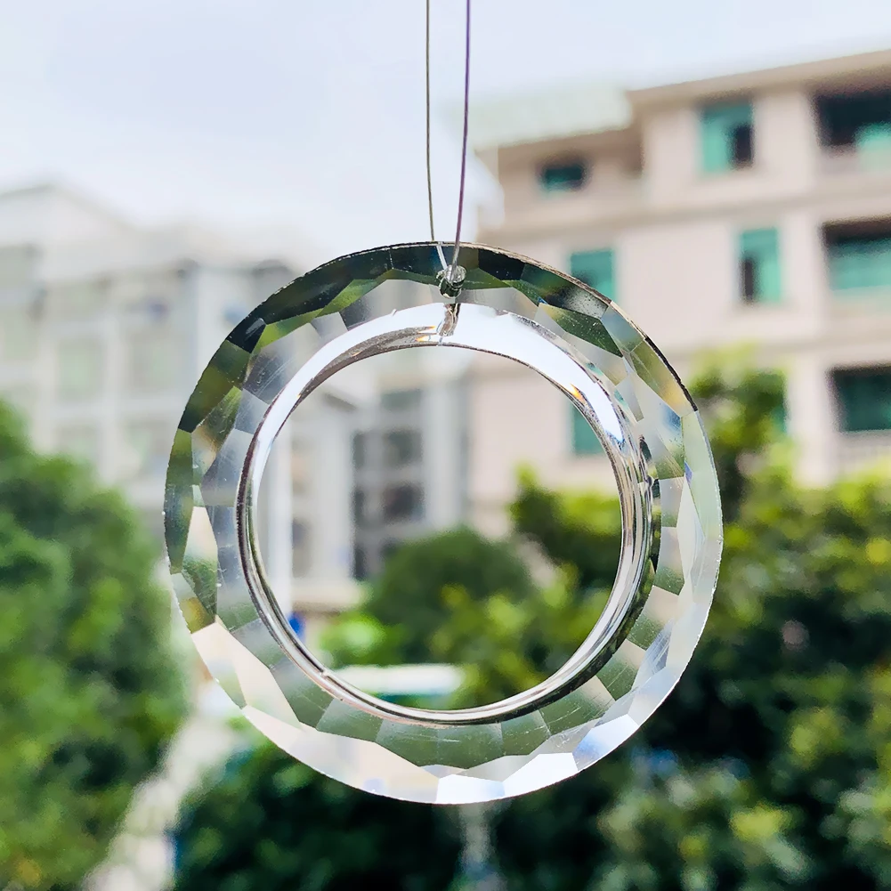 2PCS 50MM Clear Ring Circle Crystals Pendants Glass Suncatcher Chandelier Crystals Prisms Parts Drops Light Ring Accessories