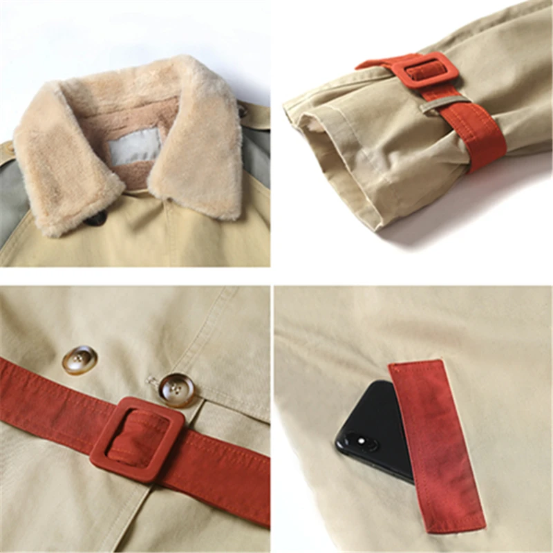 

Fashion Patchwork Coat Women Parkas Winter Double Breasted Cotton Jacket Long Plus Velvet Warm Outwear Ladies Windbreaker H890