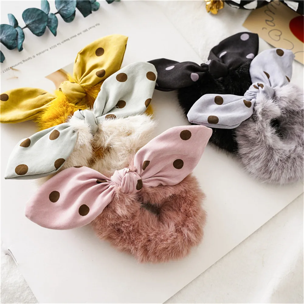 Корейская версия новых завязанные кроличьи уши решетки точка ткань плюшевая