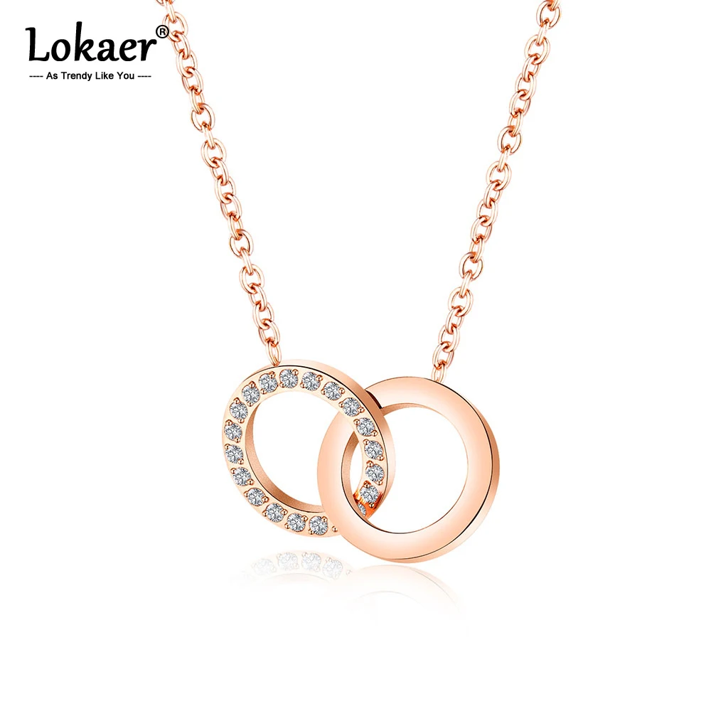 Lokaer Трендовое ожерелье с двойным кольцом и кристаллом CZ женское подвеской из