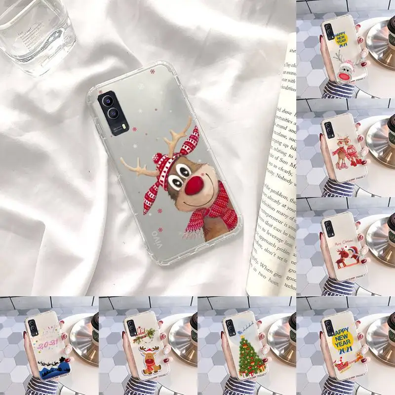 

Christmas new Year happy Cartoon Phone Case Transparent For VIVO S 9 7 6 IQOO NEO 7 5 3 Z3 Z1 X E pro Soft TPU Clear Mobile bags