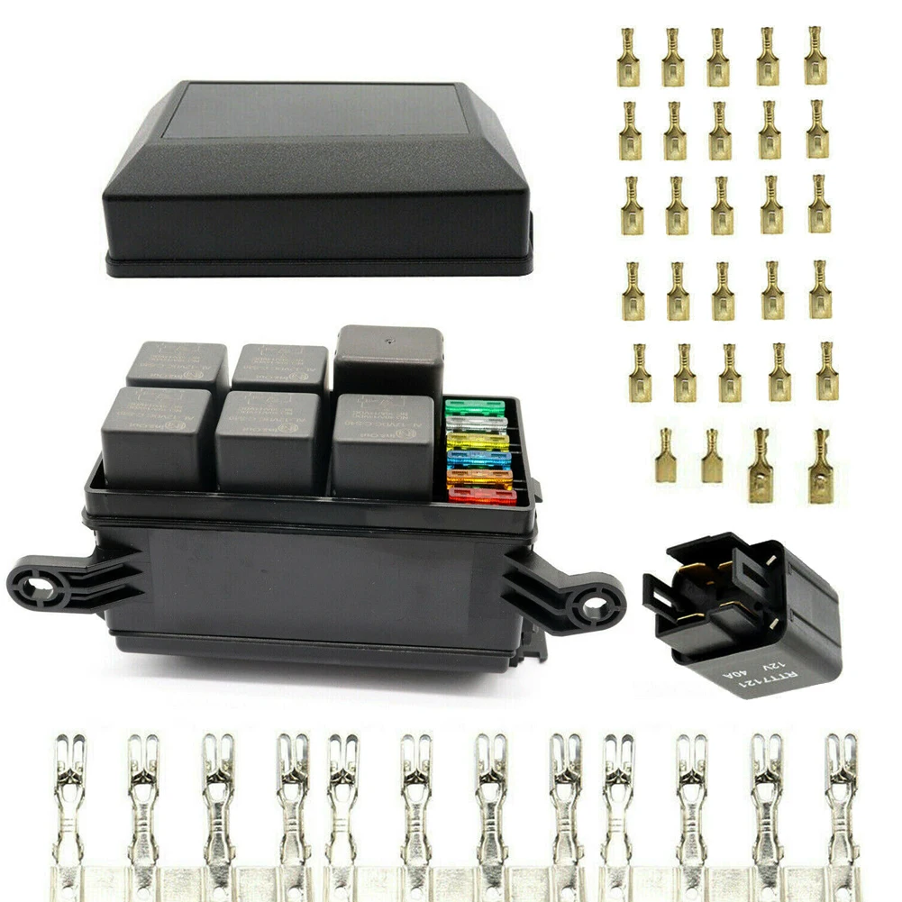 

Universal 6-Way Fuse Box Relay with 6 Relays 12V Car Truck ATC ATO Fuse Holder