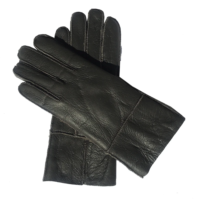 Зимние женские кожаные перчатки из натуральной овечьей кожи для русской зимы, теплые стильные женские перчатки, варежки N19 - Цвет: Grey Leather