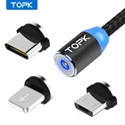 Магнитный кабель TOPK AM23, USB Type-C, Micro USB, Lightning