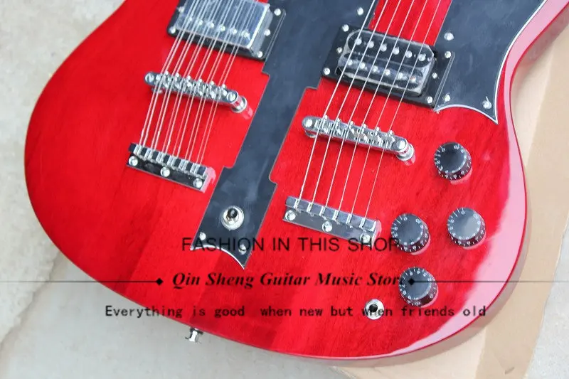 Бесплатная доставка 1275 красная электрическая гитара с двойной шеей и корпусом из