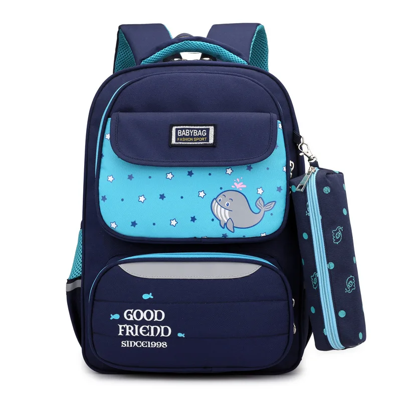 Рюкзак для мальчиков и девочек, легкий, с мультяшным принтом, для начальной школы, с чехлом для карандашей