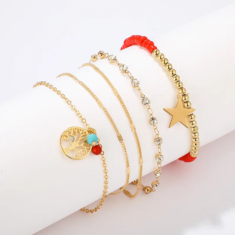 5 шт./компл. модные летние сандалии Декор ножные браслеты творческое Дерево жизни