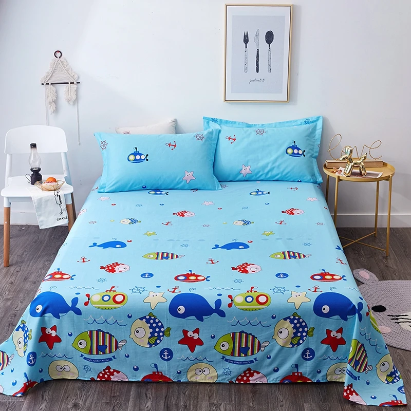 1 шт. Мультфильм Подводный мир небольшой Животные плоский лист 130x230 см/160x230 см/200x230 см/230x250 см/250x270 см Размеры набор постельного белья постельное белье