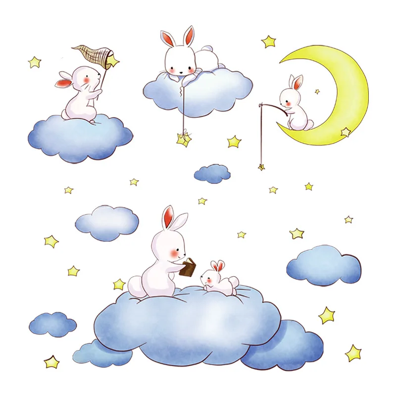 

Cartoon Rabbit Wall Stickers Bedroom Background Wall Decoration Children's Room Kindergarten Early Education Stickers