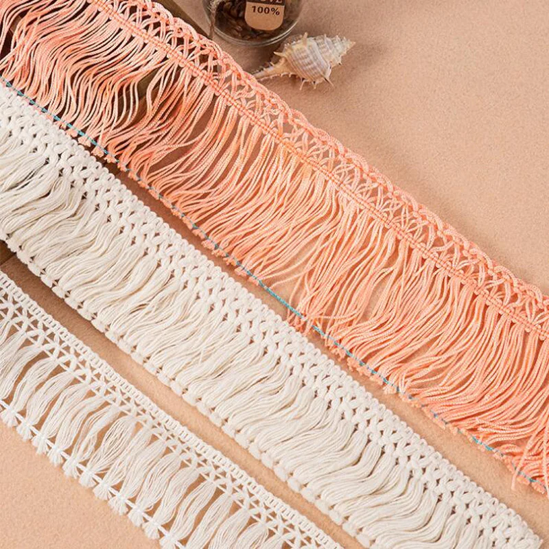 _ 50 ярдов хлопковые бежевые кружева с бахромой Висячие кружевные отделки для