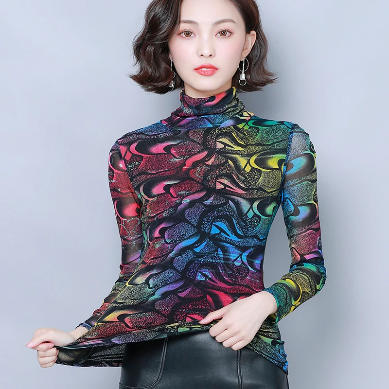 

Autumn Turtleneck Stretch T-shirt Women's Harajuku Fashion Print Multicolor Thickening Comfortable Elegant Simple Stretch Shirt
