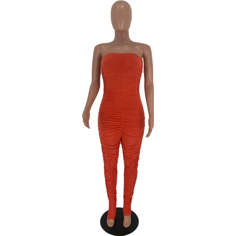 Sexy Ruched Strapless Jumpsuit for Women 2020 Off Shoulder Sleeveless Skinny Summer Romper Casual Overalls Night Club Bodysuits