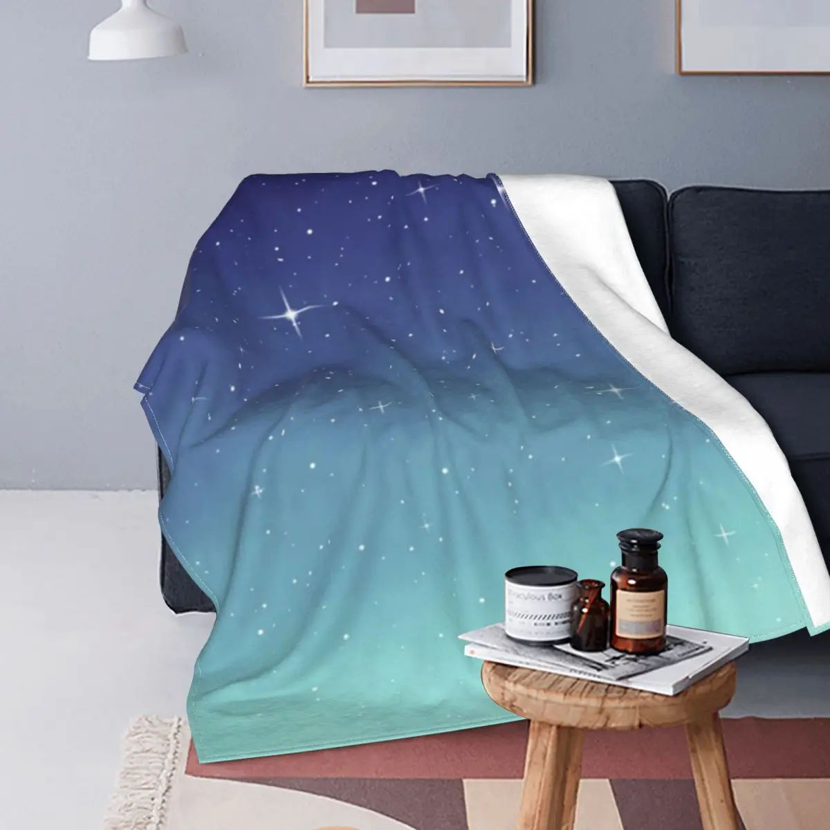 

Manta polar de terciopelo para el hogar, edredón de algodón con diseño de galaxia azul, cielo nocturno estrellado, Coral, para e