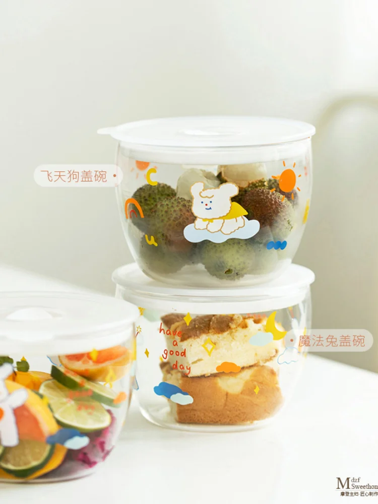 

Bento Box with Lid Glass Bowl Refrigerator Sealed Fruit Fresh-keeping Box Office Worker Microwave Oven with Lunch Box