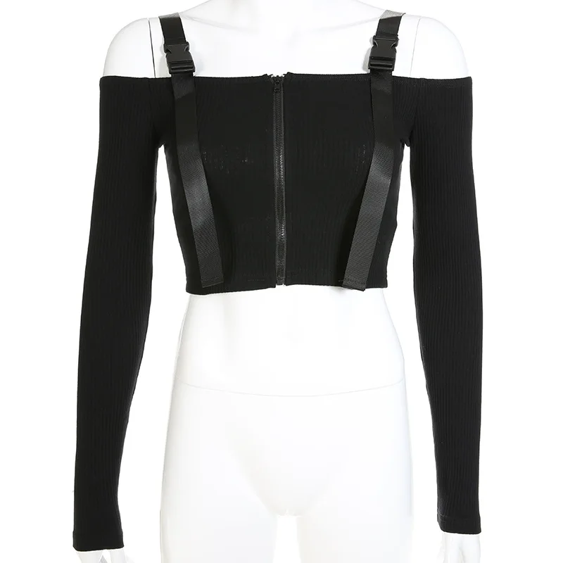 KALENMOS сексуальные футболки женские на молнии школьная сумка подтяжки с длинным