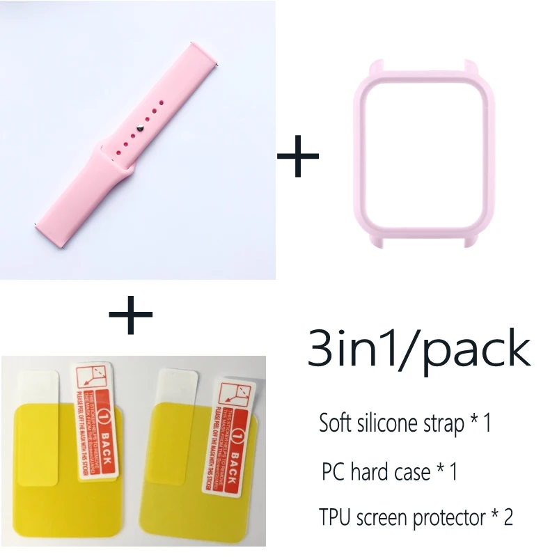 Pink-Bright pink Мягкий силиконовый ремешок на запястье с полным защитным чехлом для Xiaomi Huami Amazfit Bip BIT 20 мм ремешок для часов Крышка для часов из смолы - Цвет: Pink-Bright pink