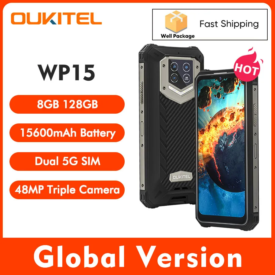 OUKITEL WP15 смартфон с 5 5-дюймовым дисплеем 15600 мАч ОЗУ 8 Гб ПЗУ 6 52 ГБ 48 МП Android 11 |