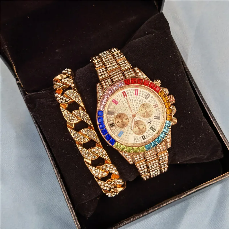 

Fashion Big Dial Man Watches SET Blingbling Luxury Arabic Numerals Adult Man's Watch Iced Out Dropshipping Man Quartz Watch