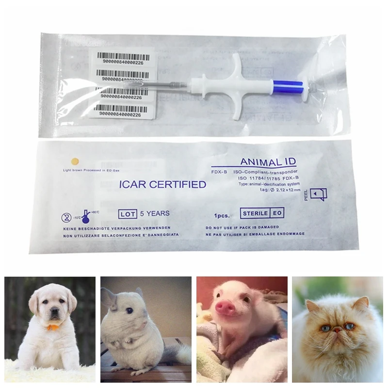 Dog Microchip RFID Implantable Glass Transponder Pet Id Cat Chip with Needle Injector Animal 2.12*12mm/1.4*8/1.25*7mm | Безопасность и
