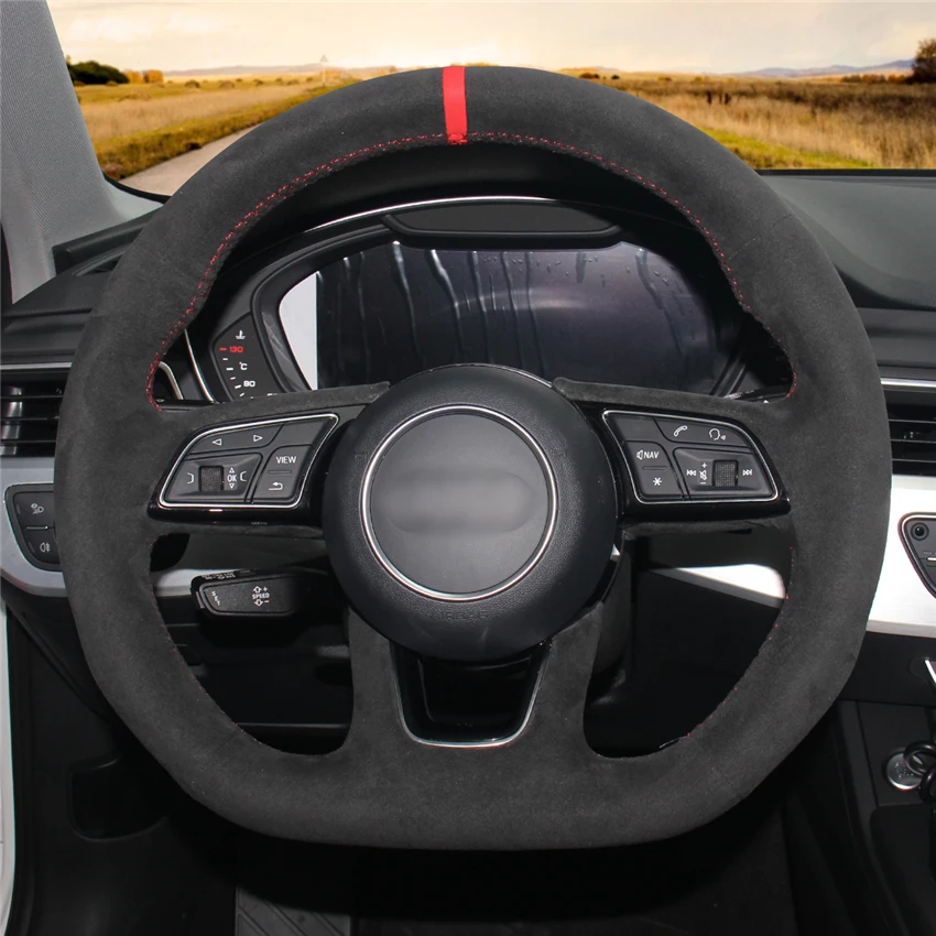 Black Suede DIY Red MARKER Car Steering Wheel Cover for Audi A3 (8V) A4 (B9) Avant A5 (F5) A1 (8X) Sportback Q2 2016-2019 | Автомобили и